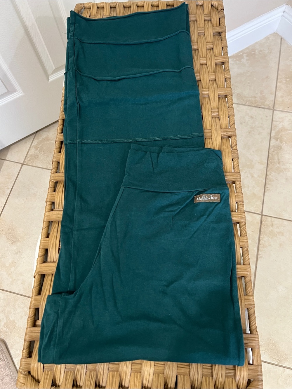 Matilda Jane Emerald Green Carpool Finns wide leg tiered hem soft stretch pants.